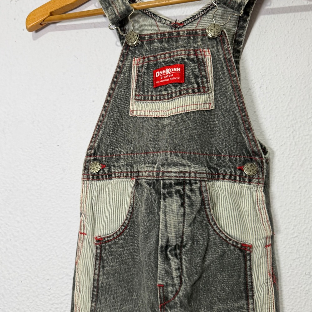 Vintage OshKosh Overalls Joe's Garage Gray Denim Kids Sz 5 Made USA Retro 90s - Picture 2 of 10